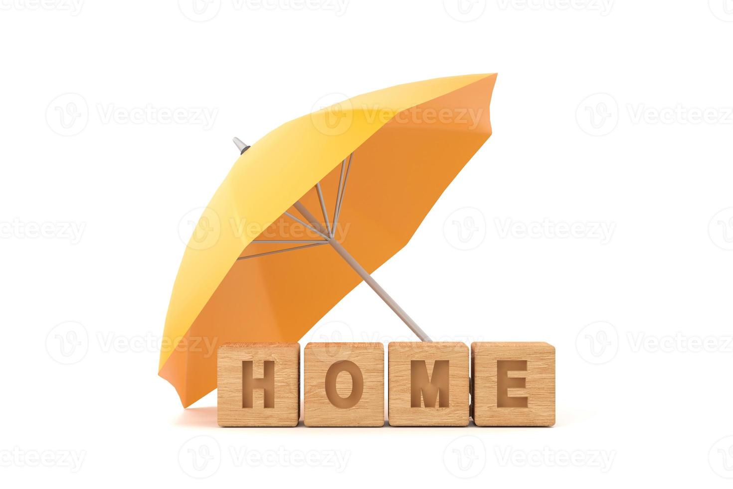 guarda-chuva amarelo protegendo a casa para o conceito de seguro de casa foto