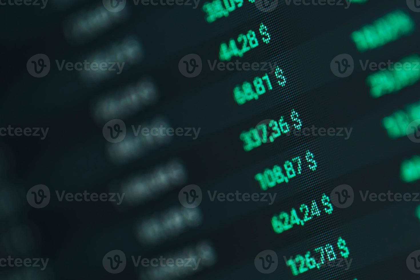 close-up de velas e tickers forex em uma tela digital de mudanças no mercado de ações e ganhos ou perdas de preços de volatilidade. foto