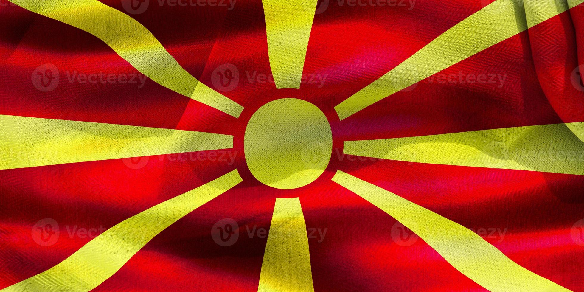 ilustração 3D de uma bandeira da macedônia do norte - bandeira de tecido acenando realista foto