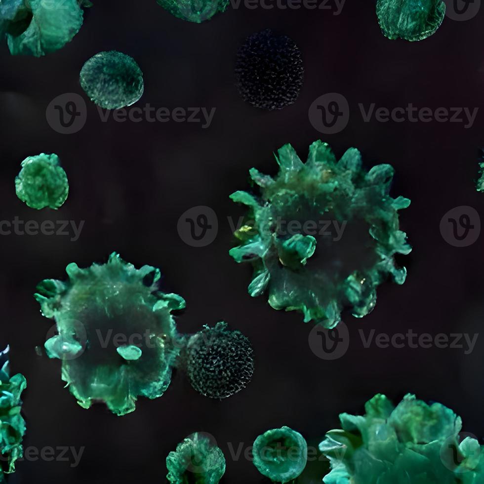 covid-19, surto de coronavírus, vírus flutuando em um ambiente celular, fundo de influenza coronavírus, epidemia de doença viral, renderização em 3d de vírus, ilustração de organismo, vírus visto micro foto