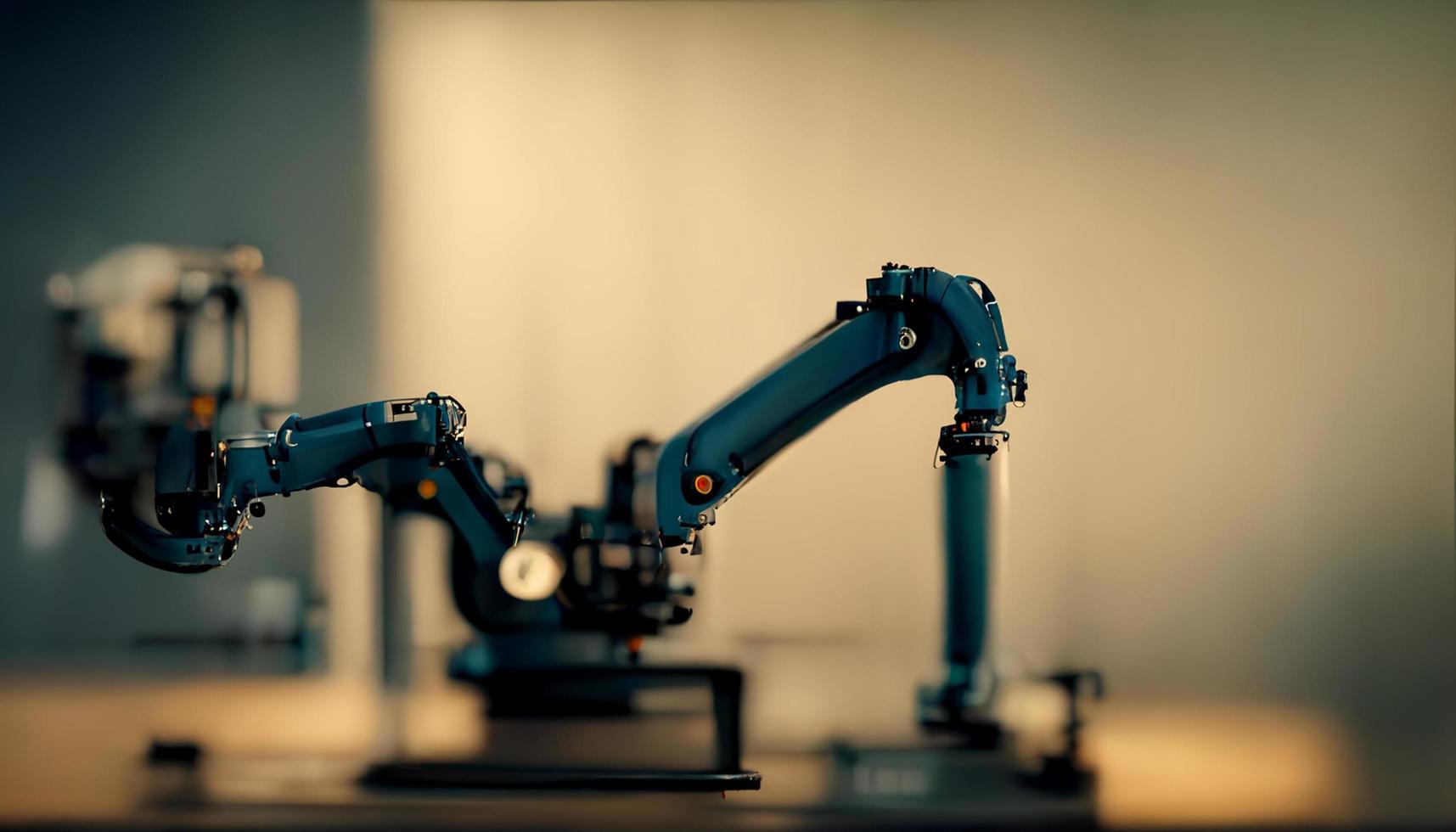 automação de braço robótico de máquina industrial em fundo de fábrica, conceito de tecnologia, ilustração de arte digital foto