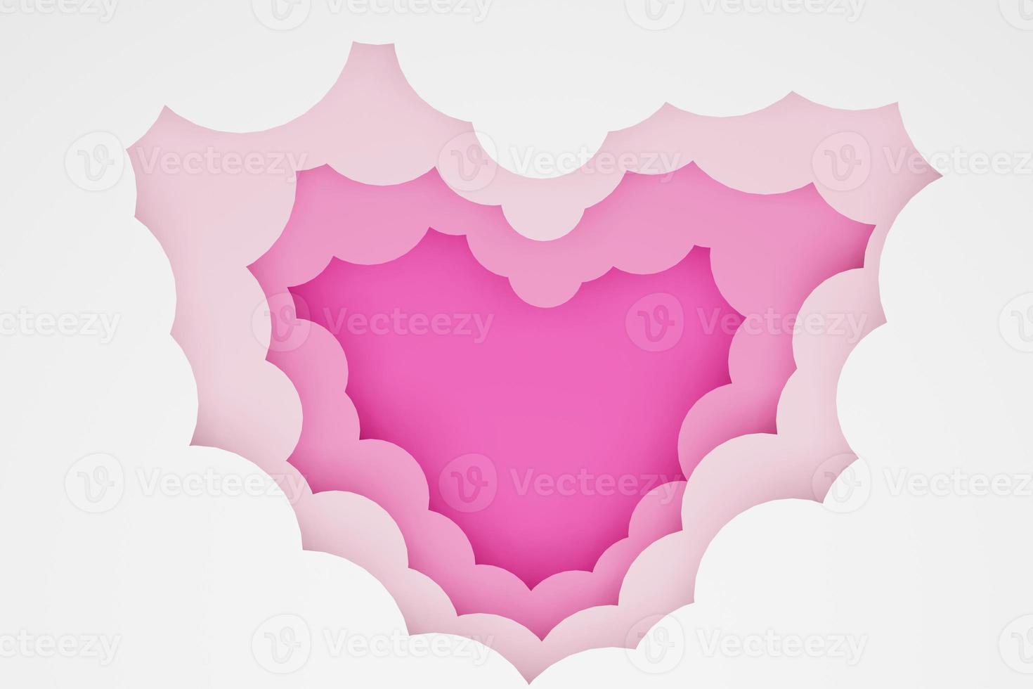 nuvem fofa coração rosa céu corte de papel estilo criança fundo ilustração 3d foto