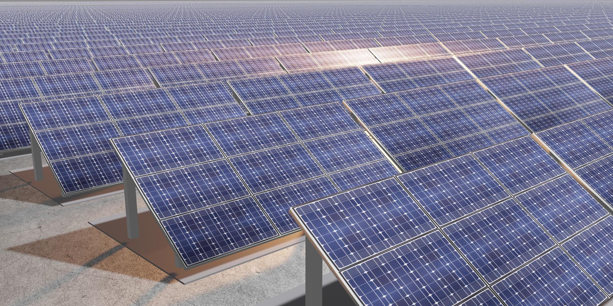 célula solar painel solar estação vista aérea célula de energia solar eletricidade 3d render foto
