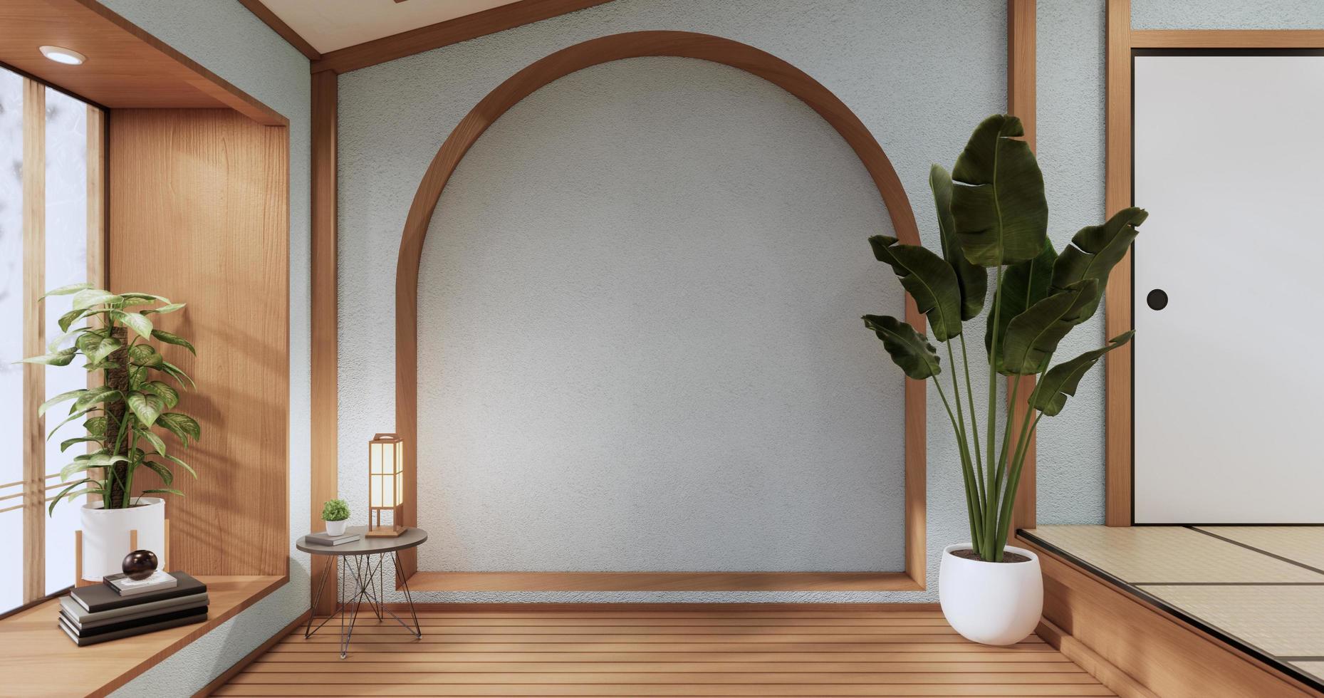 o design de madeira do gabinete no interior da sala de hortelã estilo moderno. foto
