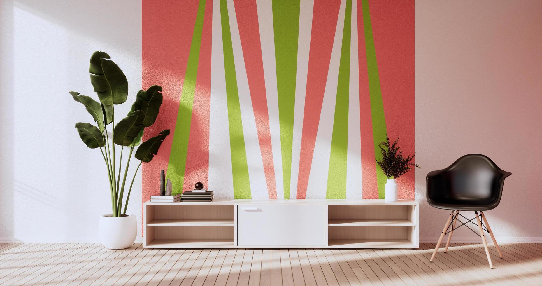 parede verde e rosa na sala de estar design colorido de dois tons. renderização em 3d foto