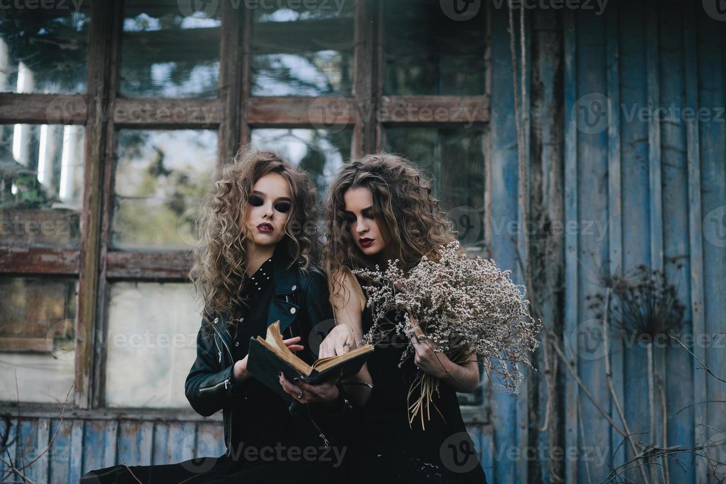 duas bruxas vintage reunidas na véspera do halloween foto