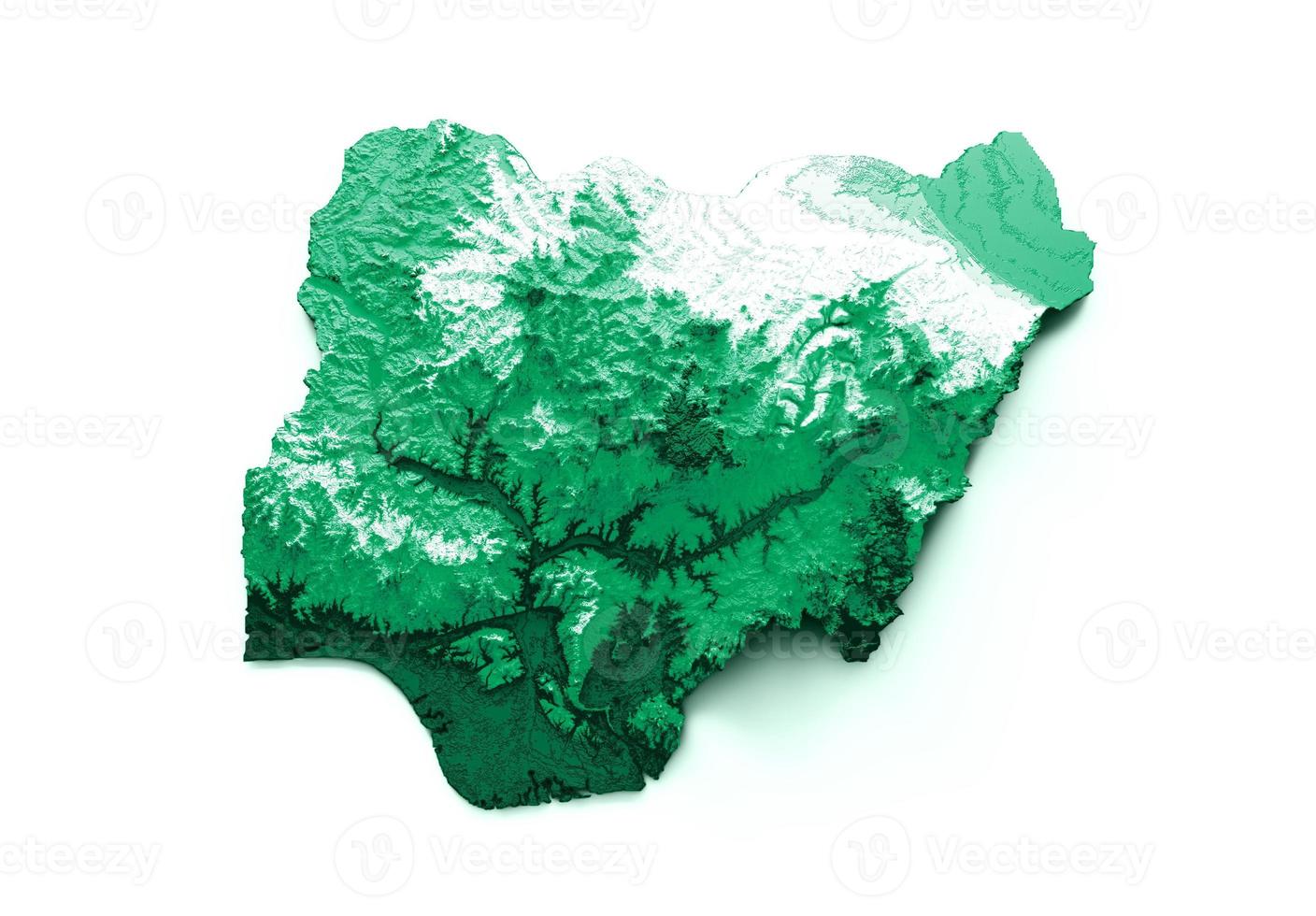 mapa da nigéria com as cores da bandeira ilustração 3d do mapa de relevo sombreado vermelho e amarelo foto