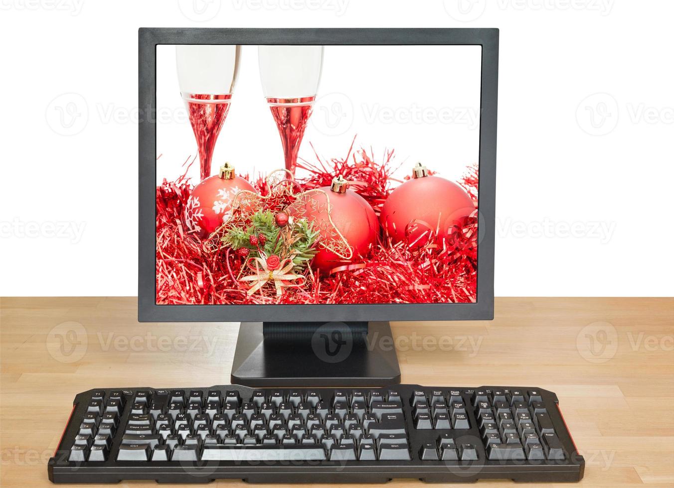 bolas vermelhas e óculos na tela do pc desktop foto