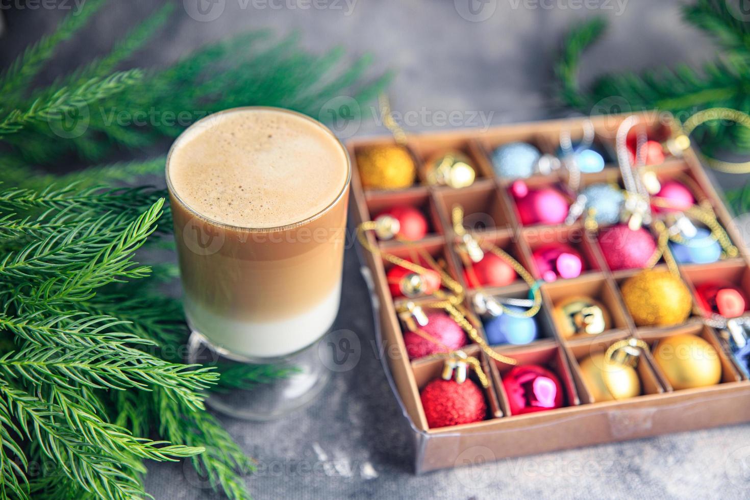 cappuccino café quente natal ano novo doce sobremesa casa férias atmosfera refeição comida lanche na mesa cópia espaço comida fundo rústico vista de cima foto