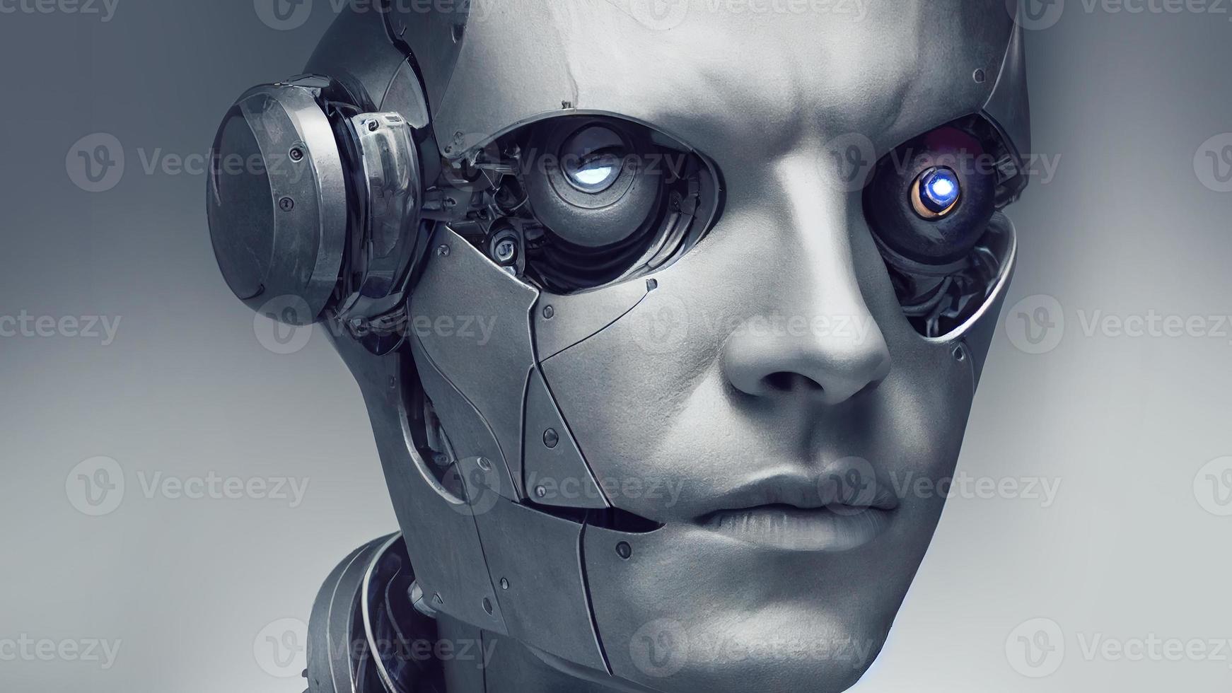 renderização 3D. robô. metal e linhas brilhantes. homem futurista. inteligência artificial. foto
