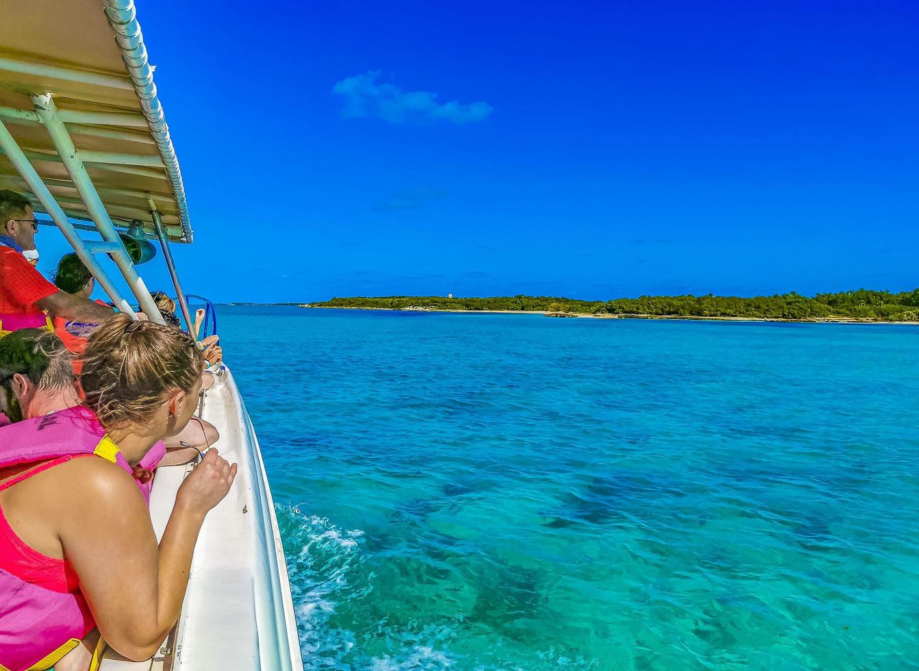 ilha contoy quintana roo méxico 2022 belo tropical natural palmeira barco molhe contoy ilha méxico. foto