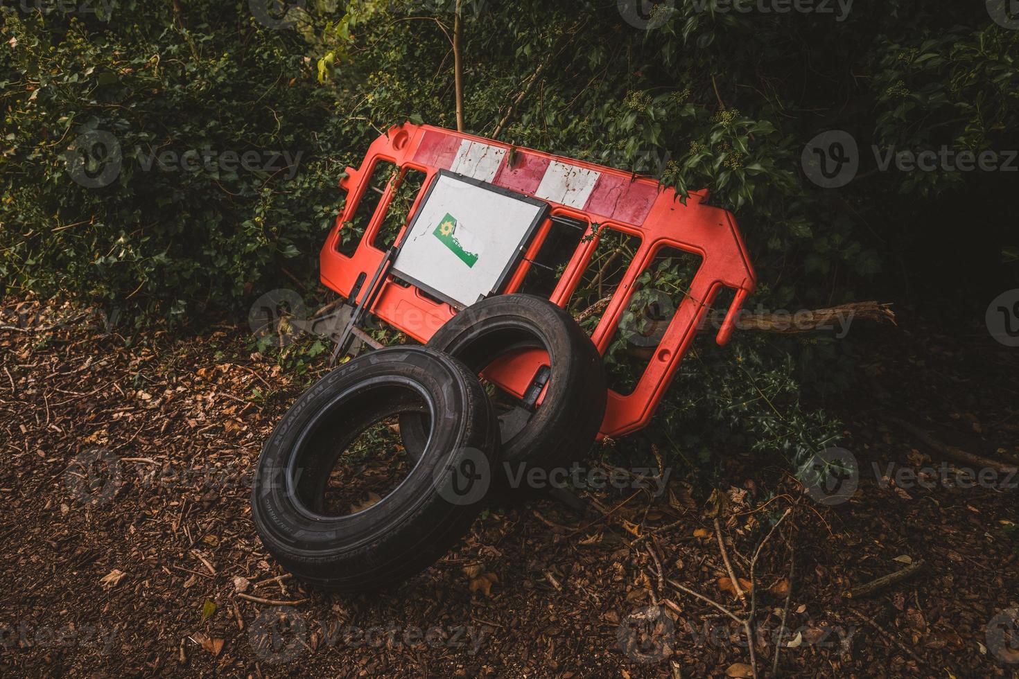 pneus abandonados na floresta. foto