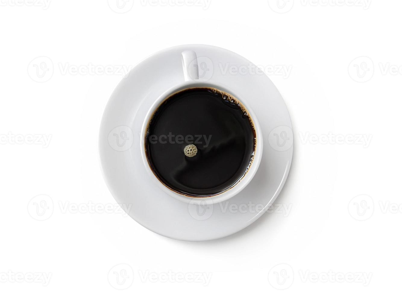 caneca de café, vista superior isolada em branco foto