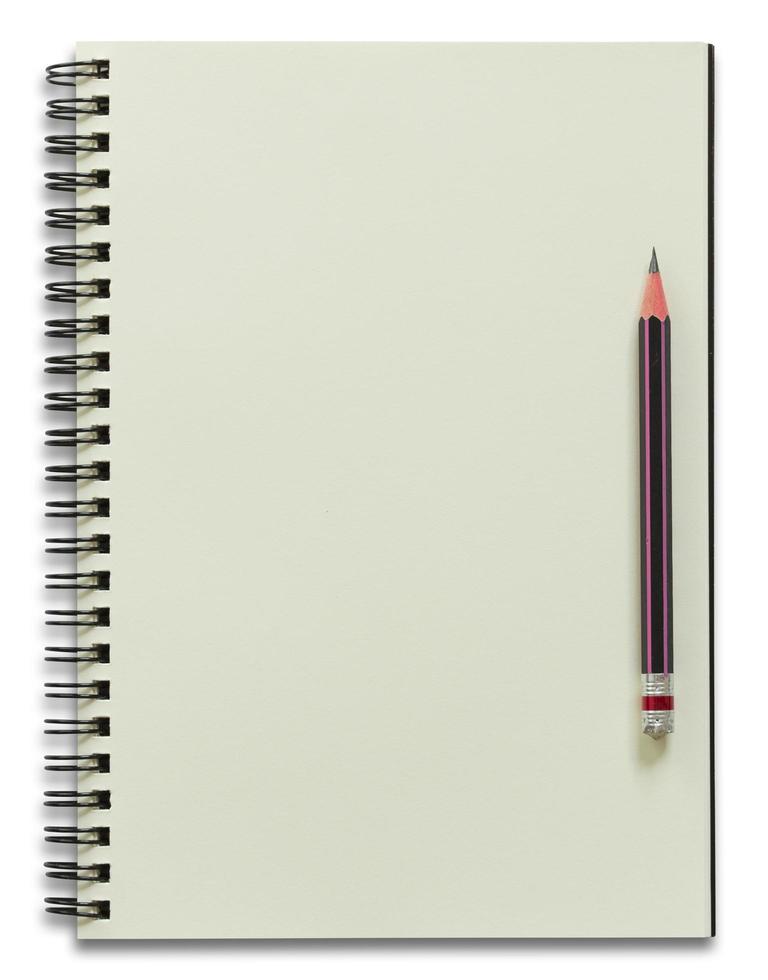 caderno espiral e lápis isolado no branco foto