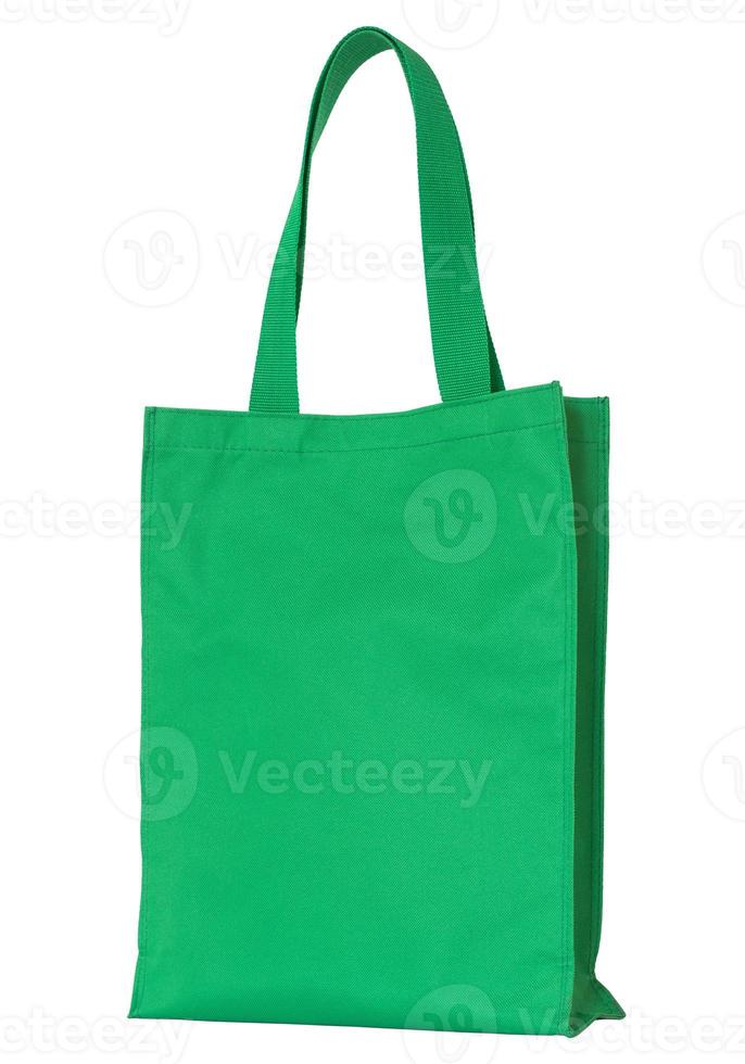 saco de tecido de compras verde isolado em branco com traçado de recorte foto
