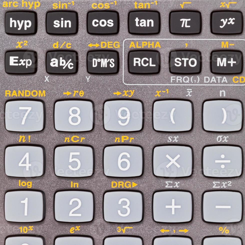 teclas da calculadora científica com funções matemáticas foto