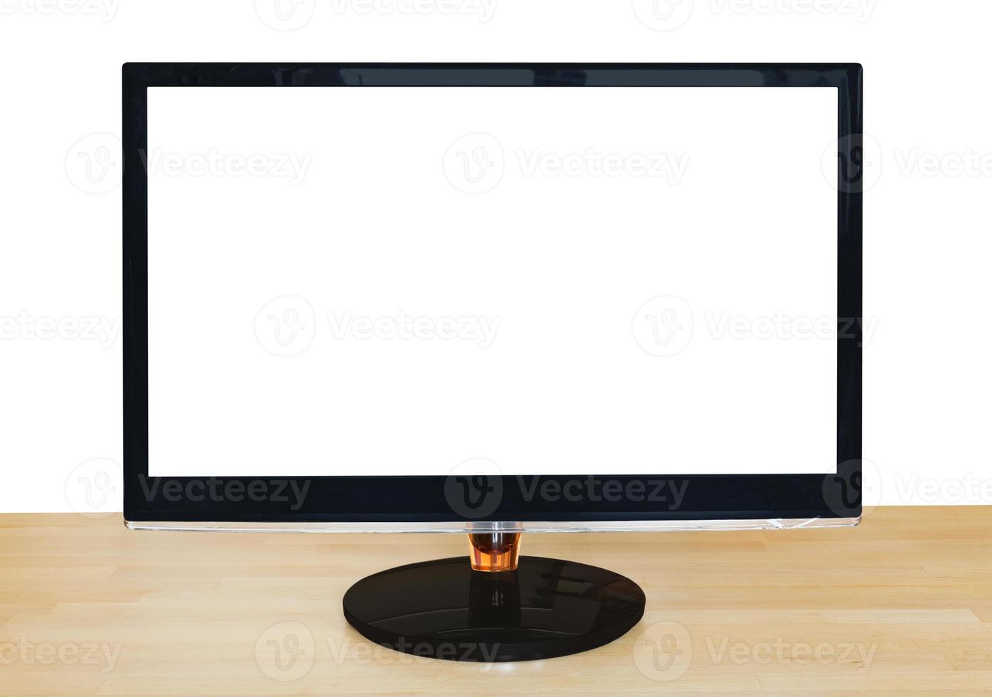 vista frontal da tela widescreen preta do computador foto