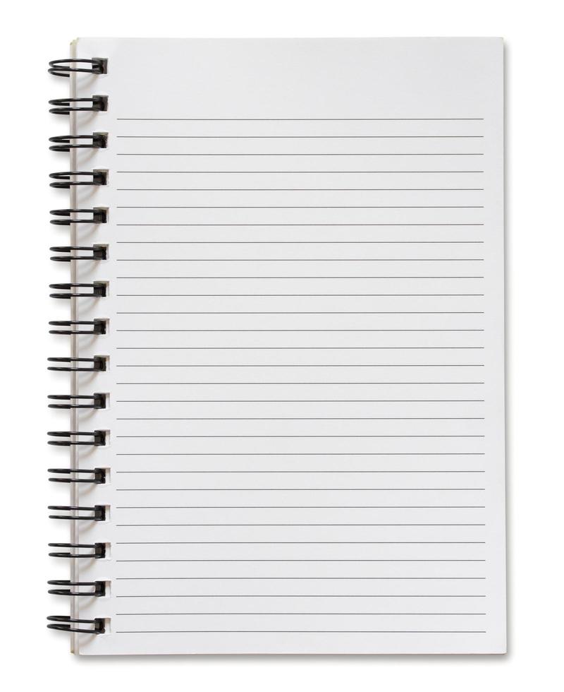 caderno espiral em branco, isolado no fundo branco foto