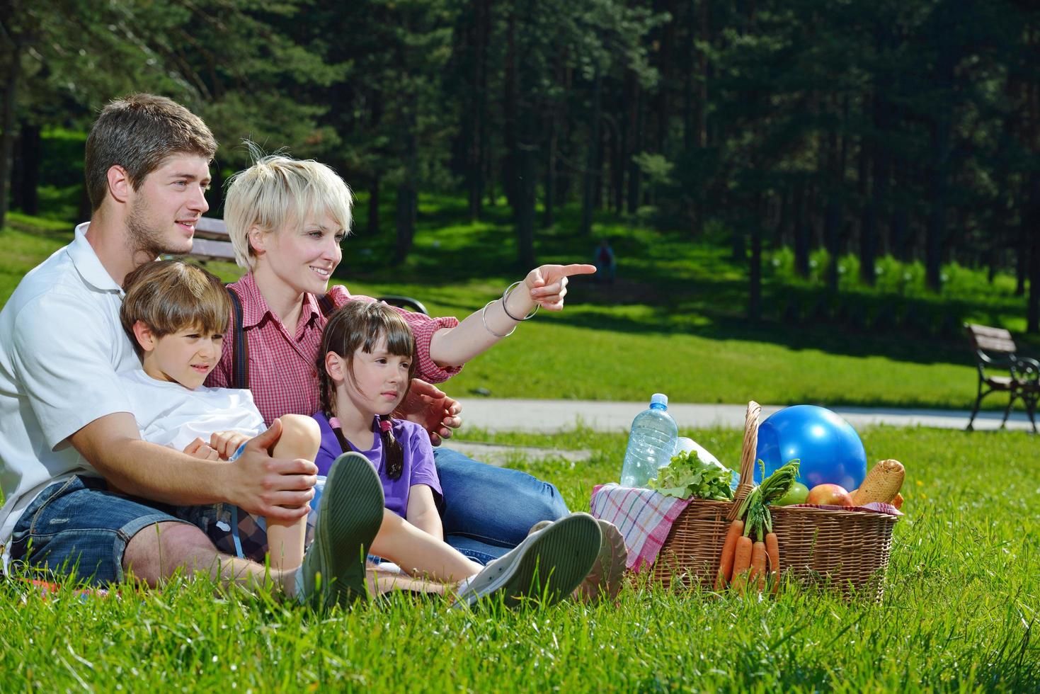 família feliz jogando juntos em um piquenique ao ar livre foto