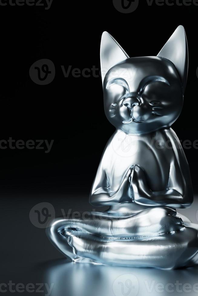 estátua de prata de escultura de gato de bênção renderização em 3d foto premium