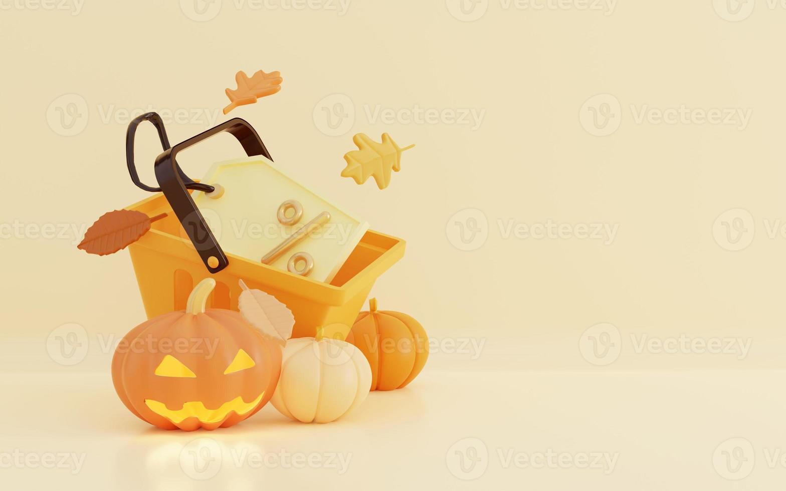 ilustração 3D de venda de halloween com carrinho de compras foto