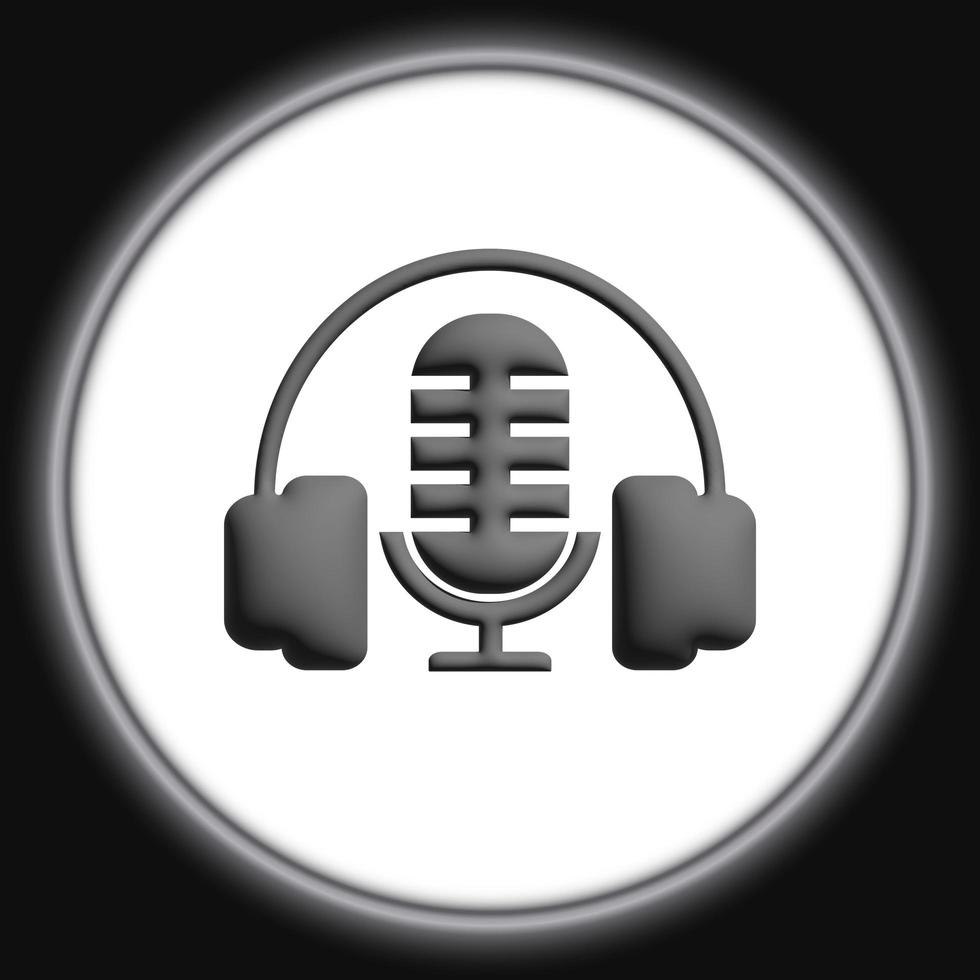 ícone de microfone e fone de ouvido 3D. botão cinza de design de logotipo de podcast ou rádio foto