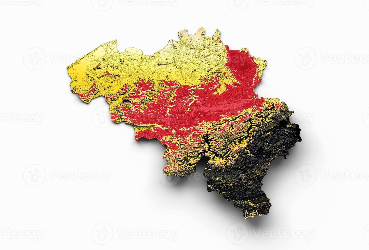 mapa da bélgica com as cores da bandeira ilustração 3d do mapa de relevo sombreado vermelho e amarelo foto