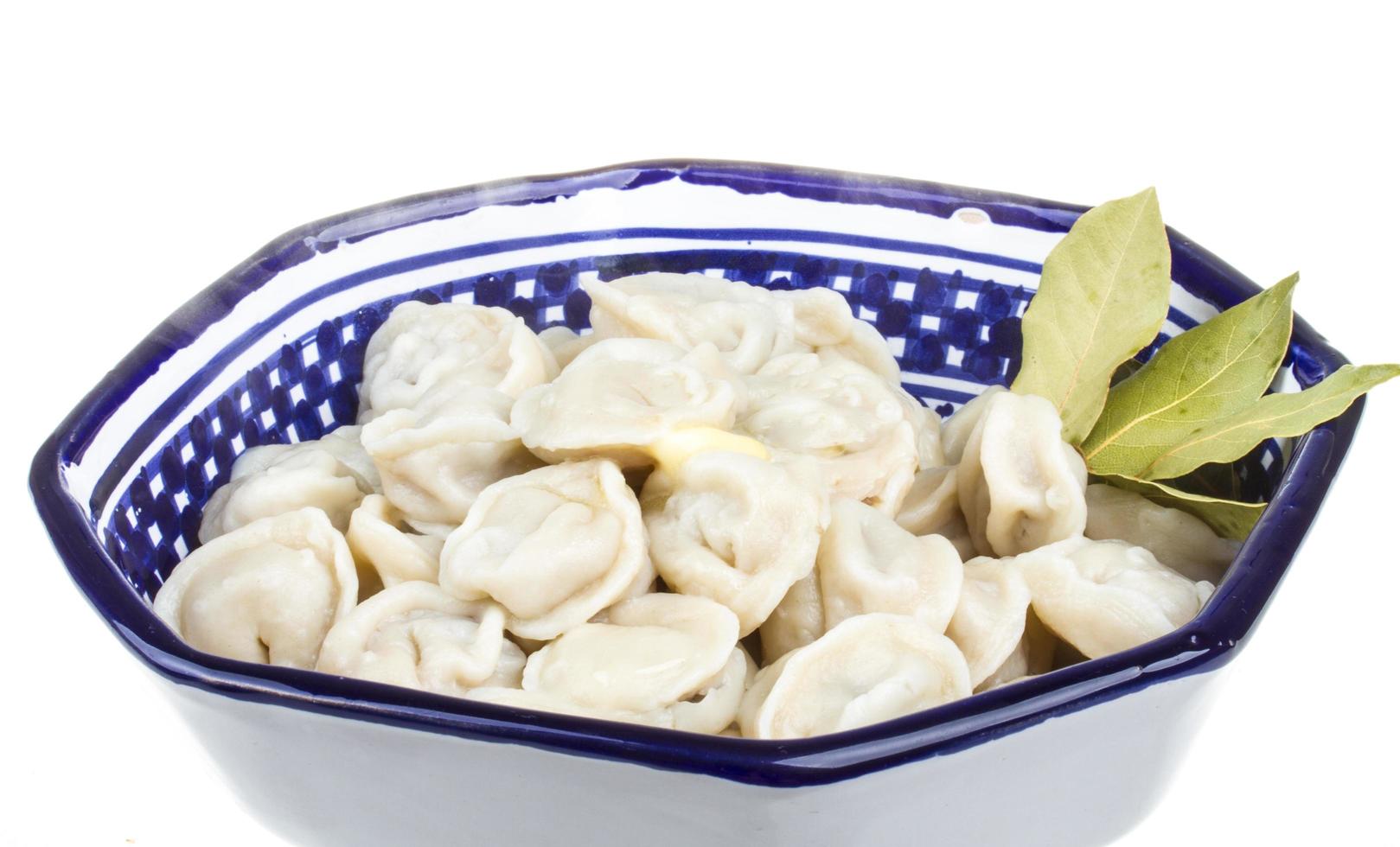 tigela com prato tradicional russo - pelmeni foto