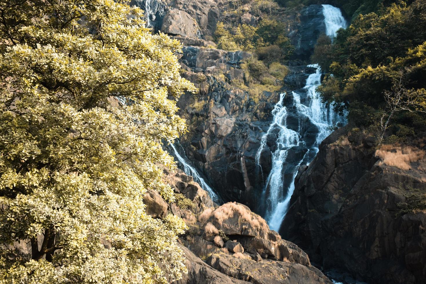 bela cachoeira vindo da montanha foto