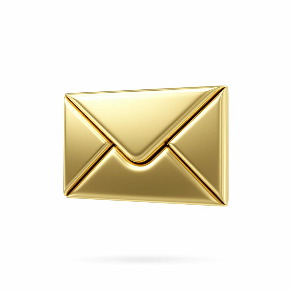 Ícone de e-mail 3d com notificação, 3d de novo ícone de ouro de aviso de mensagem de e-mail. conceito de assinatura de boletim informativo. renderização 3D. foto