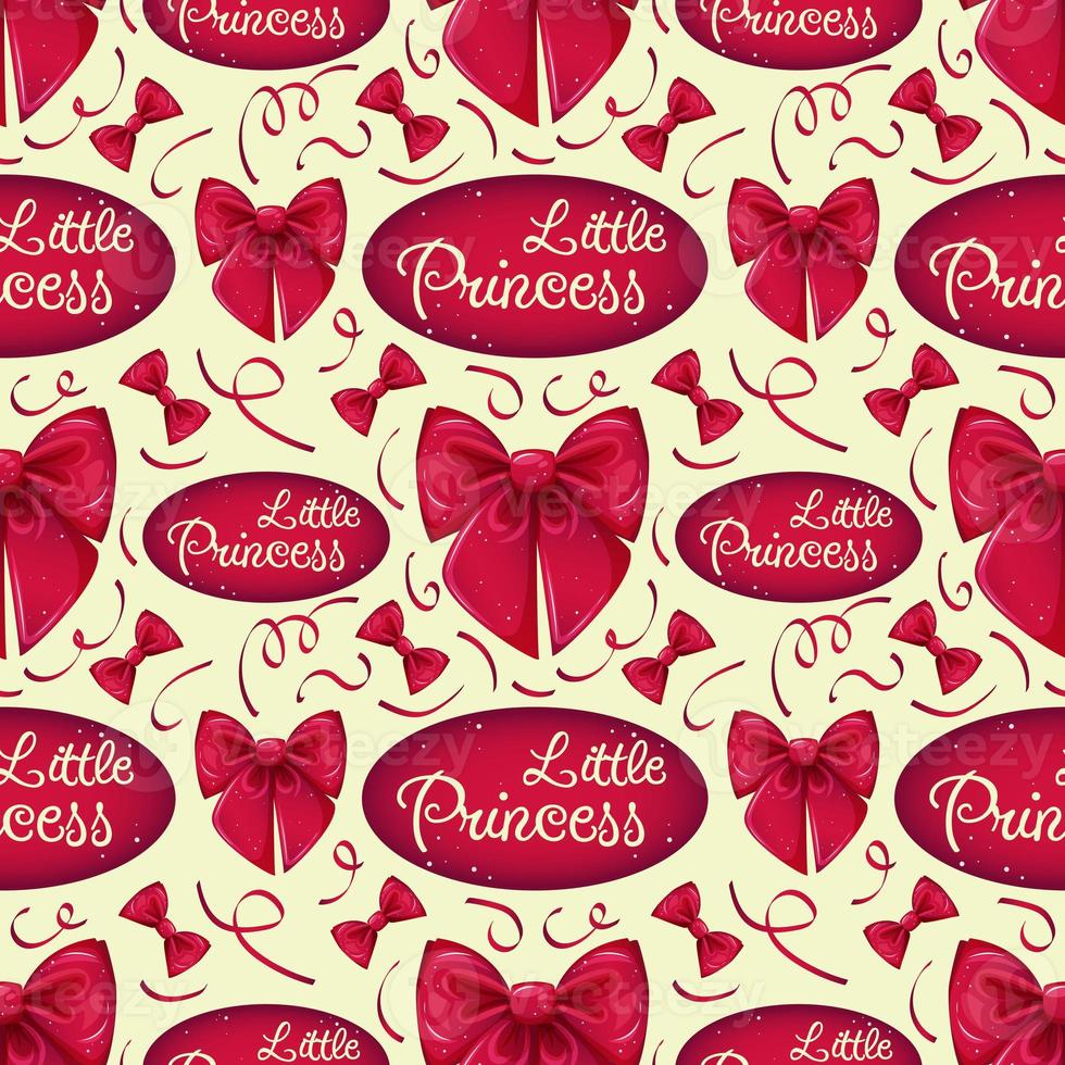 padrão perfeito com laços brilhantes rosa e emblemas de princesinha foto