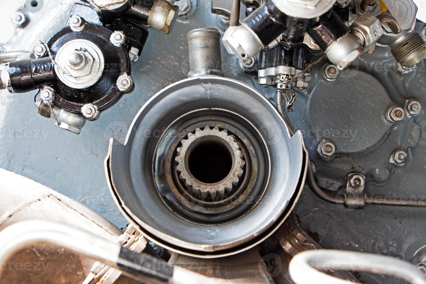 detalhes mecânicos do antigo motor de turbina foto