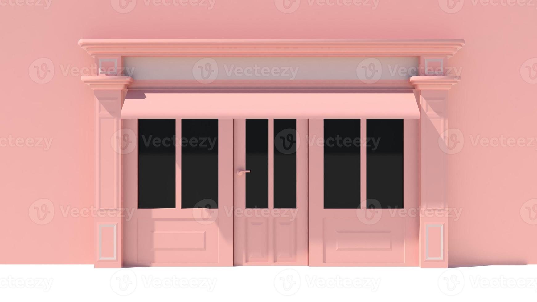 loja ensolarada com vitrines grandes em branco e rosa foto