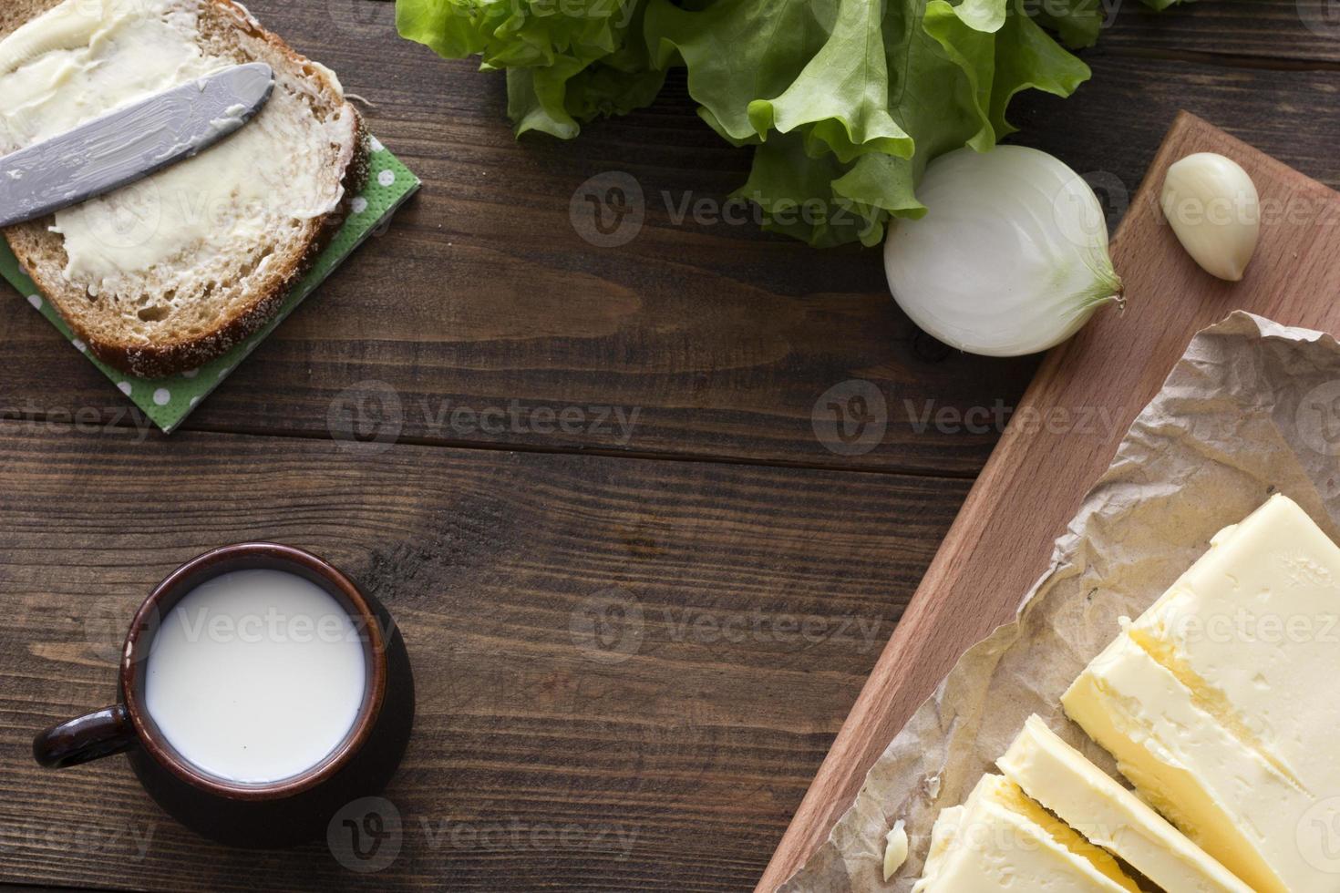 leite, sanduíche, verduras, manteiga foto