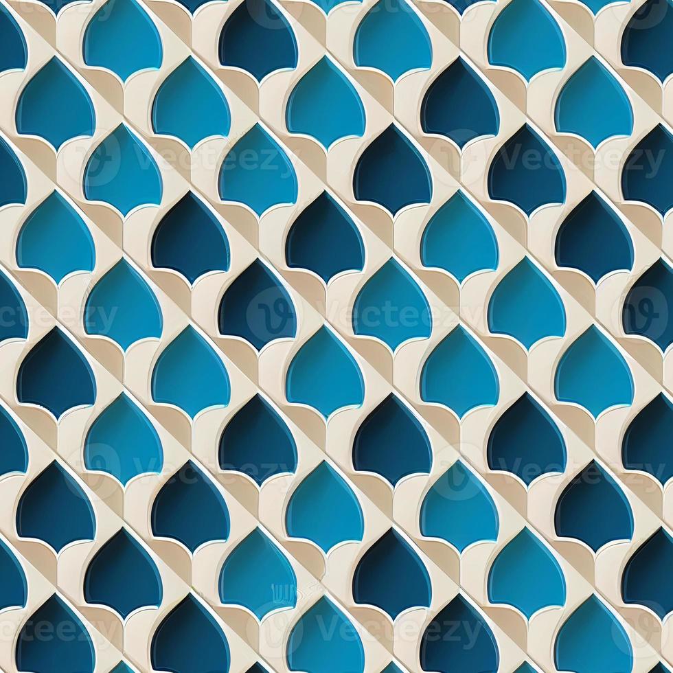 Padrão sem emenda de ilustração 3D de azulejos clássicos na cor azul e branca. foto