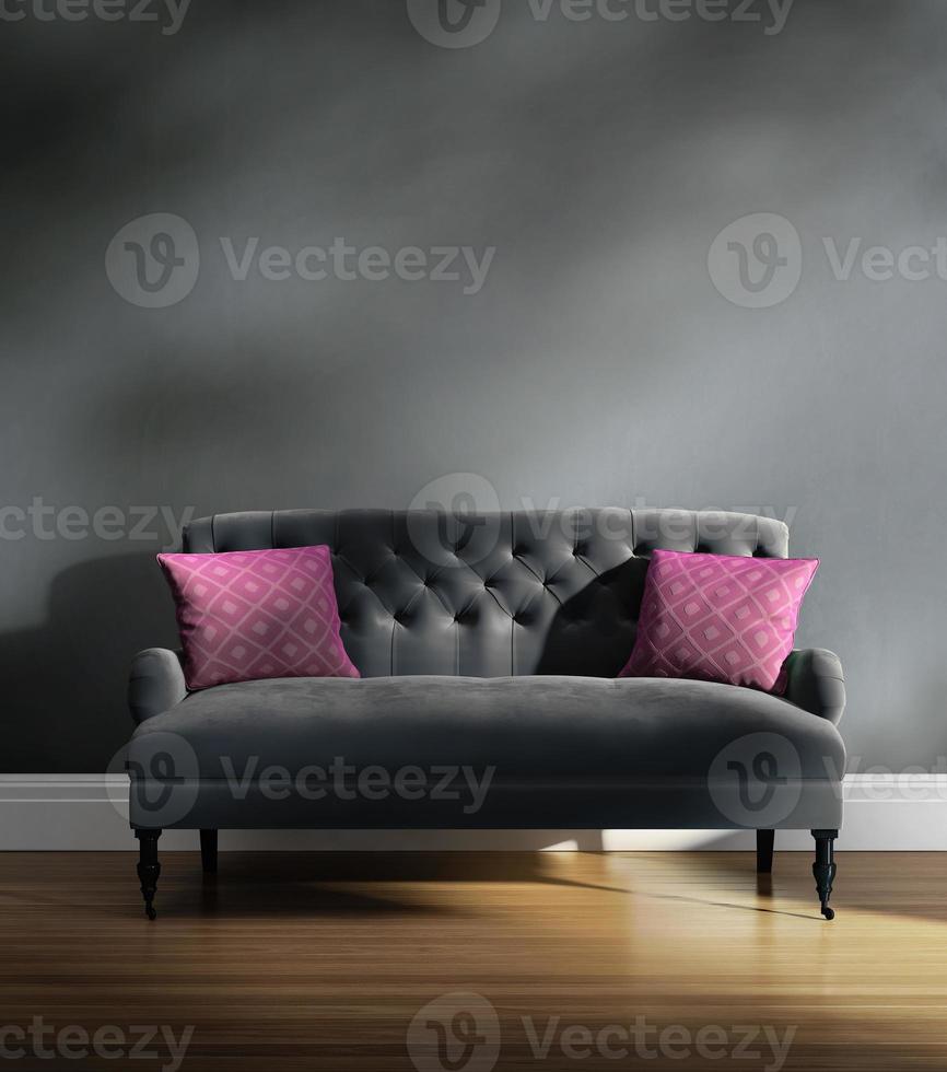sofá elegante contemporâneo de veludo cinza com almofadas rosa 1255988 Foto  de stock no Vecteezy