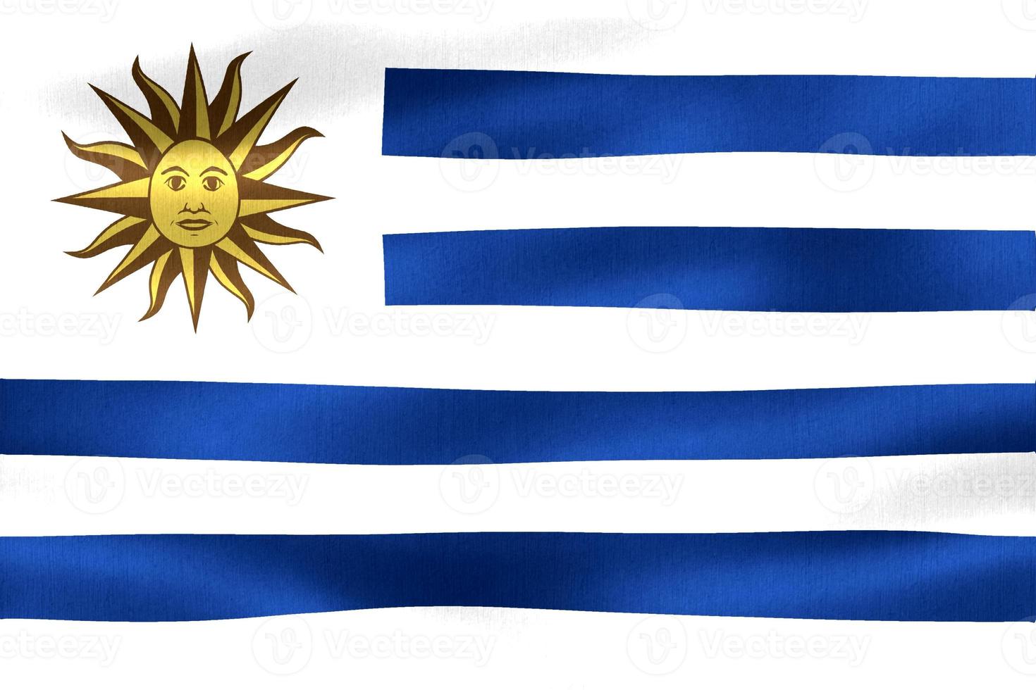 ilustração 3D de uma bandeira do uruguai - bandeira de tecido acenando realista foto