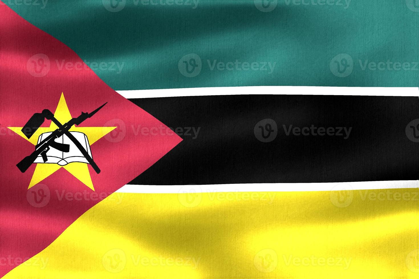 ilustração 3D de uma bandeira de Moçambique - bandeira de tecido acenando realista foto