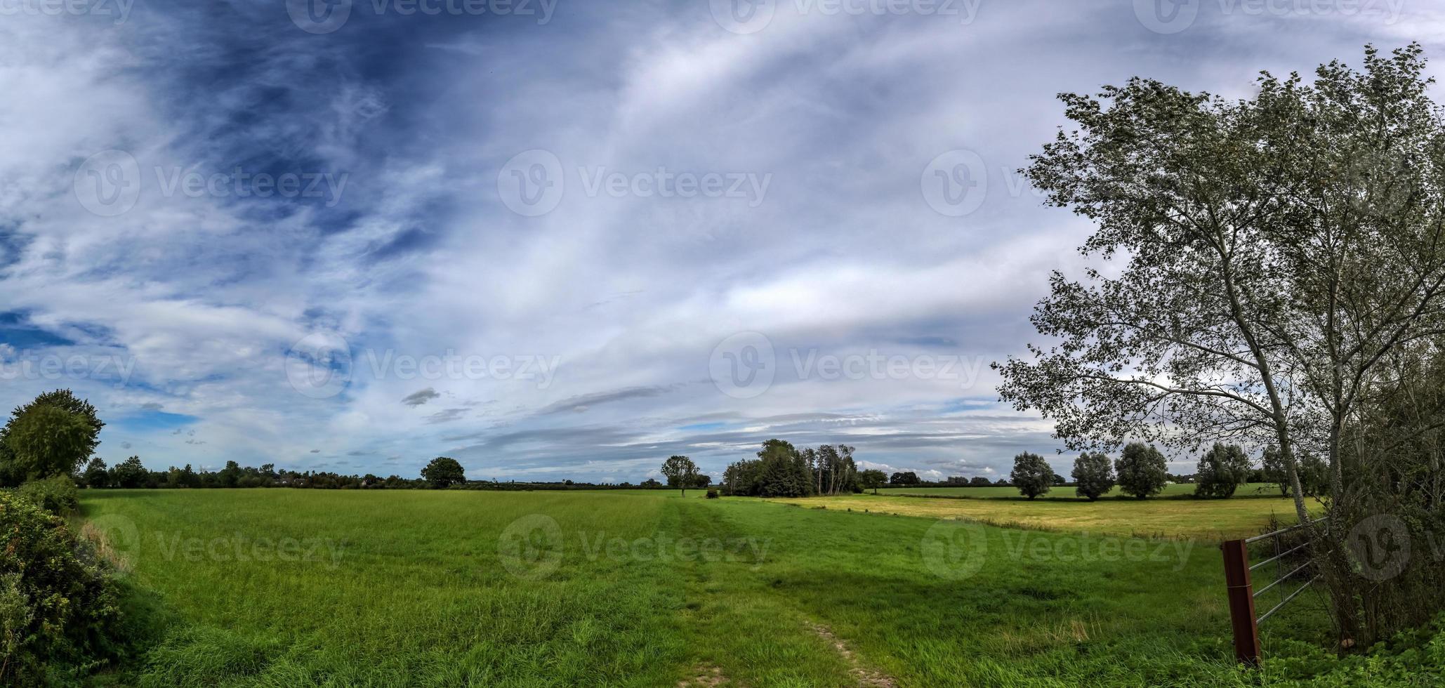 belo panorama de alta resolução de uma paisagem de país do norte da Europa com campos e grama verde foto