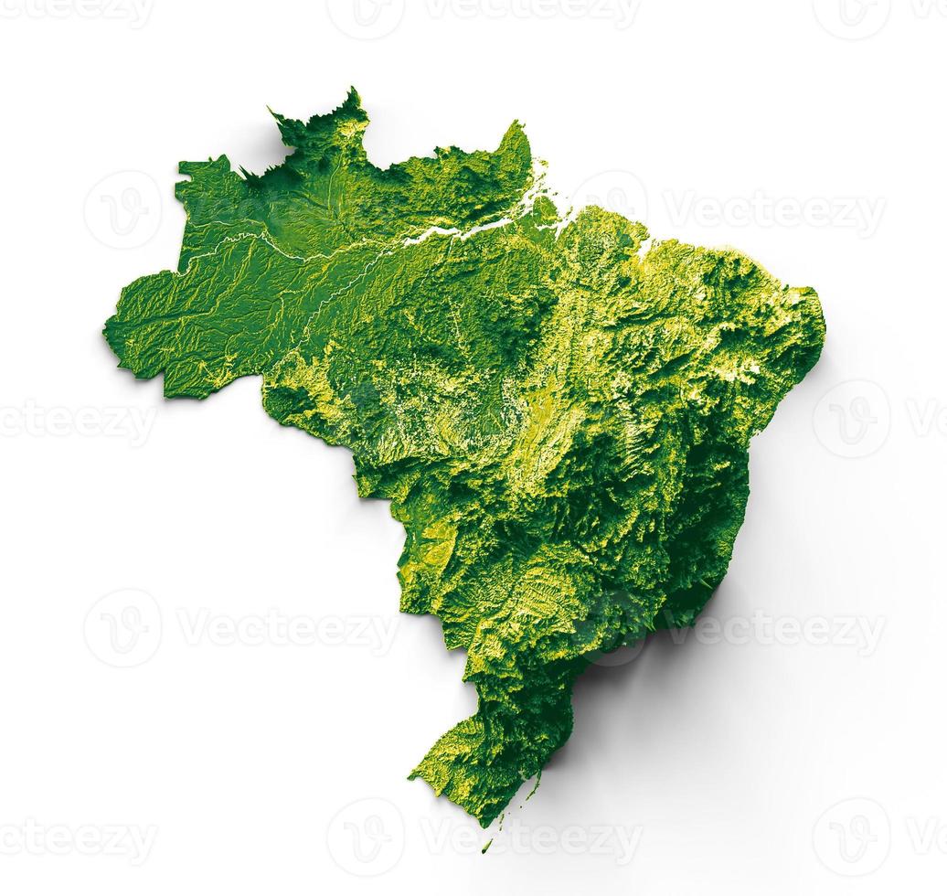 mapa do brasil com as cores da bandeira mapa de relevo sombreado vermelho e amarelo ilustração 3d foto