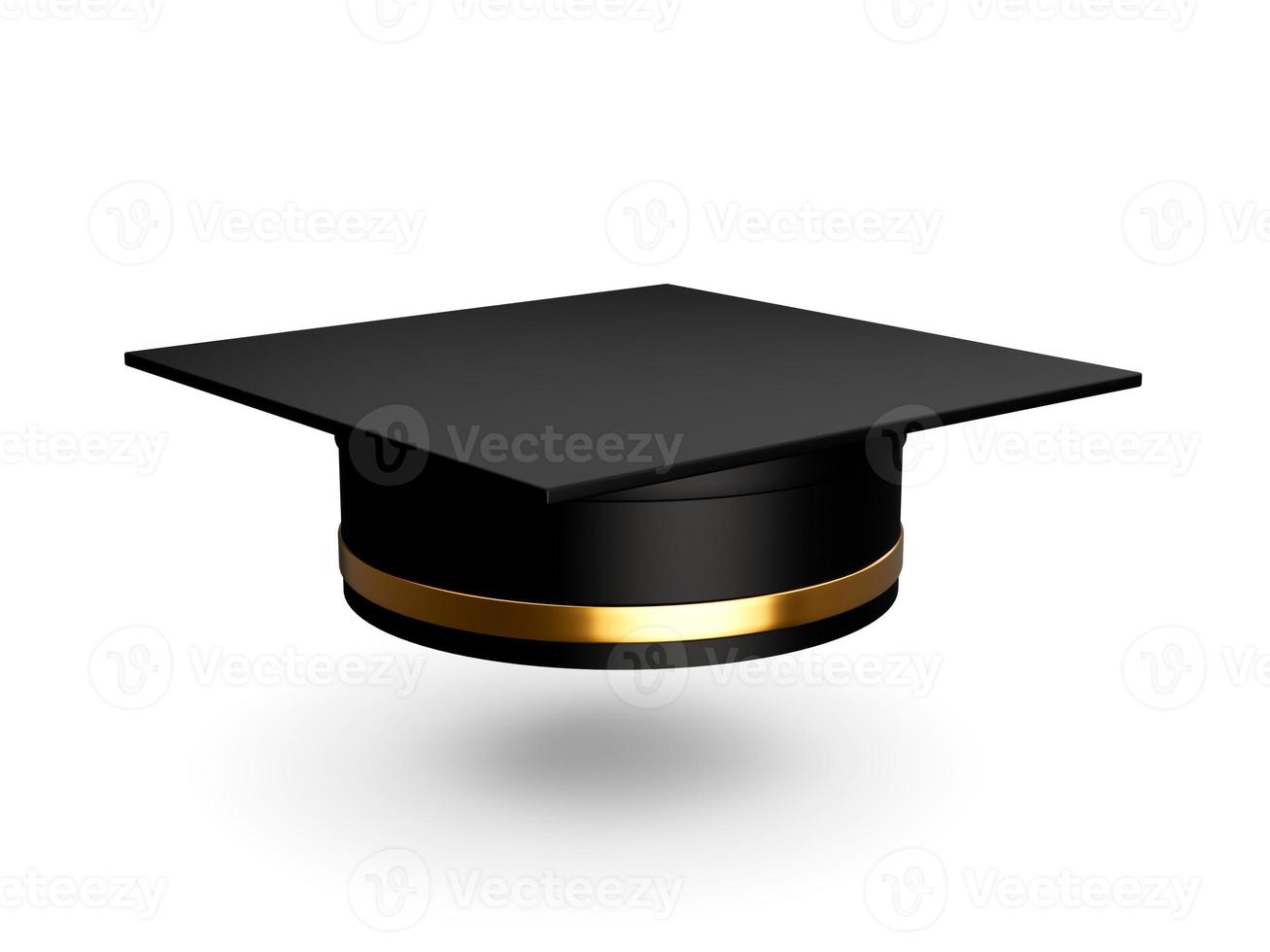 boné de formatura 3d faculdade de pós-graduação, colegial ou boné universitário isolado no fundo branco. chapéu de cerimônia com ilustração 3d de fita dourada foto