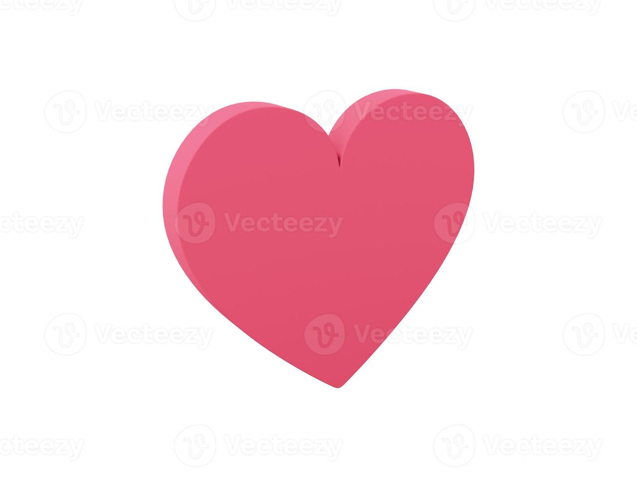 coração plano. símbolo do amor. cor única vermelha. em um fundo branco monocromático. ver lado esquerdo. renderização 3D. foto