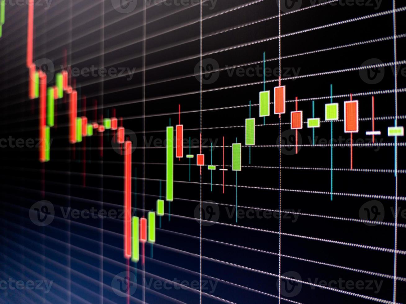 gráfico de castiçal abstrato na tela digital azul escuro. gráfico de dados do mercado de ações, gráfico com grade retangular sobre fundo azul. foto