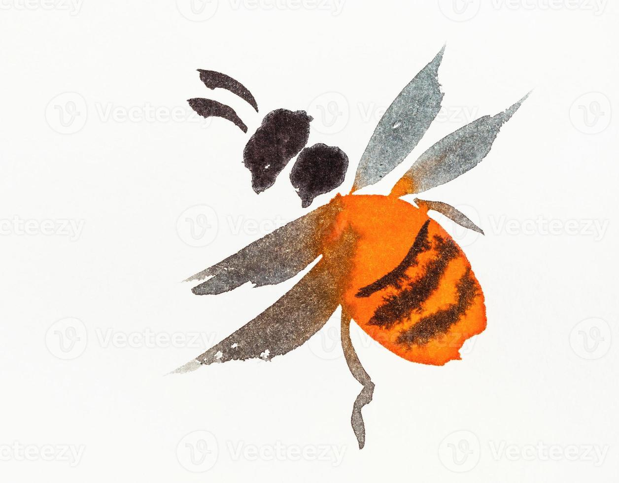 abelha laranja desenhada à mão no estilo sumi-e suibokuga foto