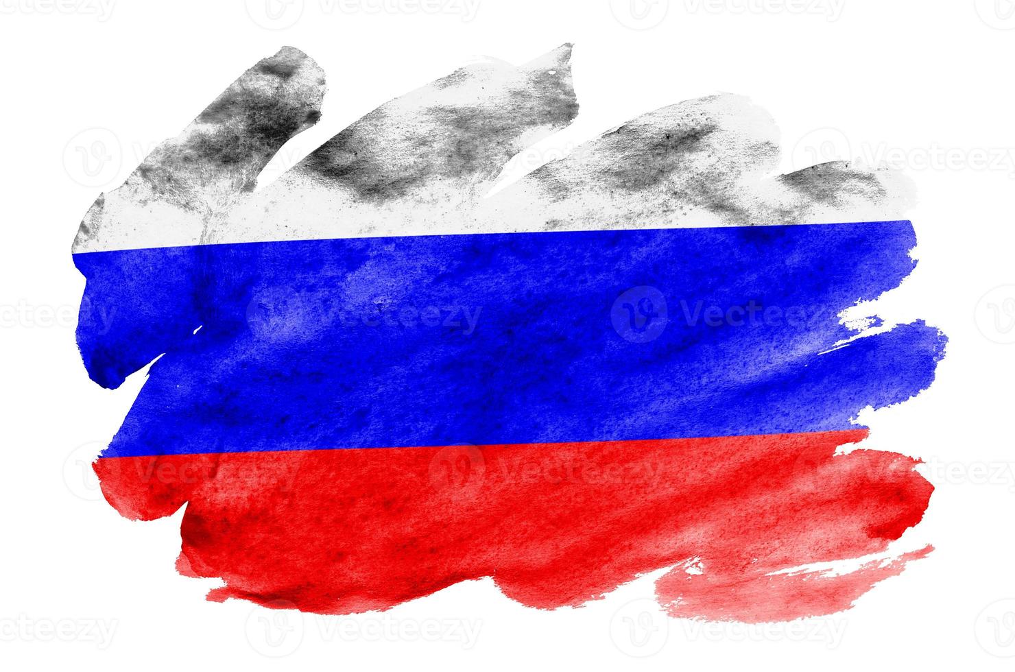 bandeira da rússia é retratada em estilo aquarela líquido isolado no fundo branco foto