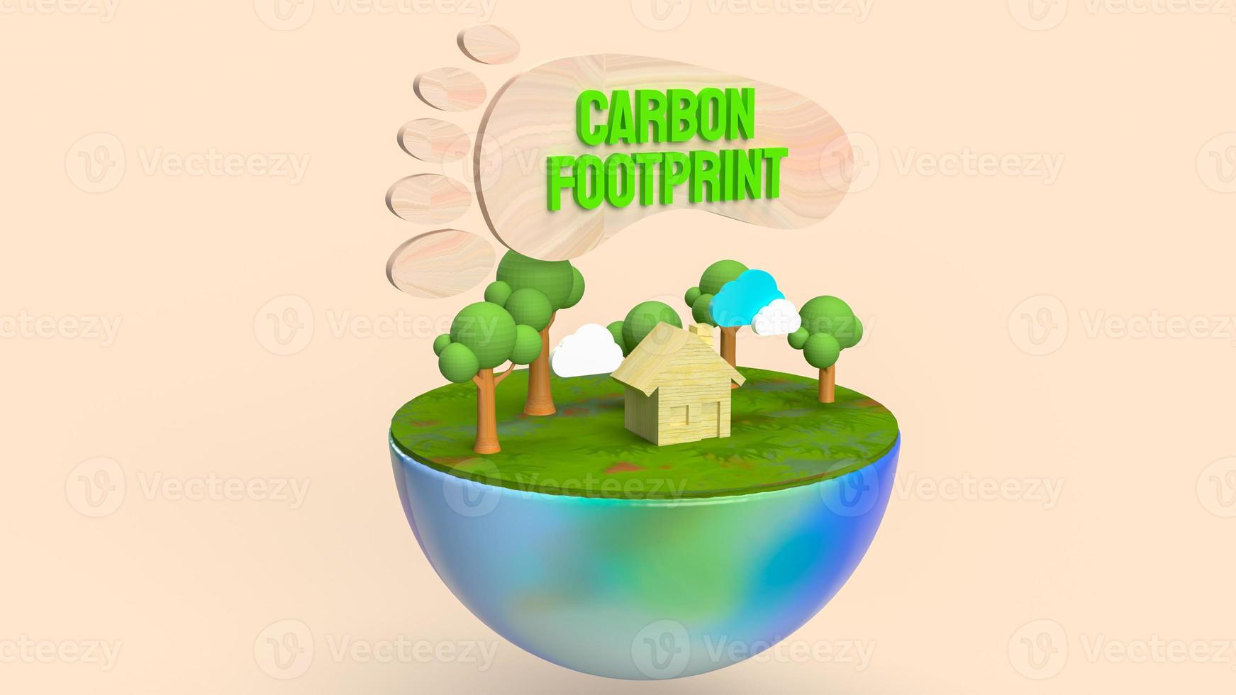 a pegada de carbono para renderização 3d de conceito ecológico foto