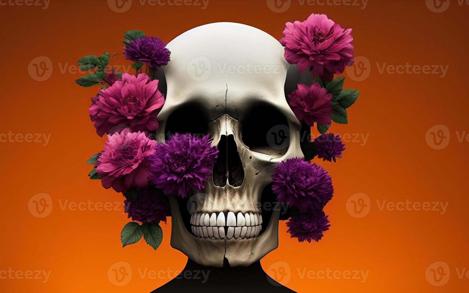 caveira com flores assustadoras criativas para dia de los muertos dia dos mortos dia das bruxas foto