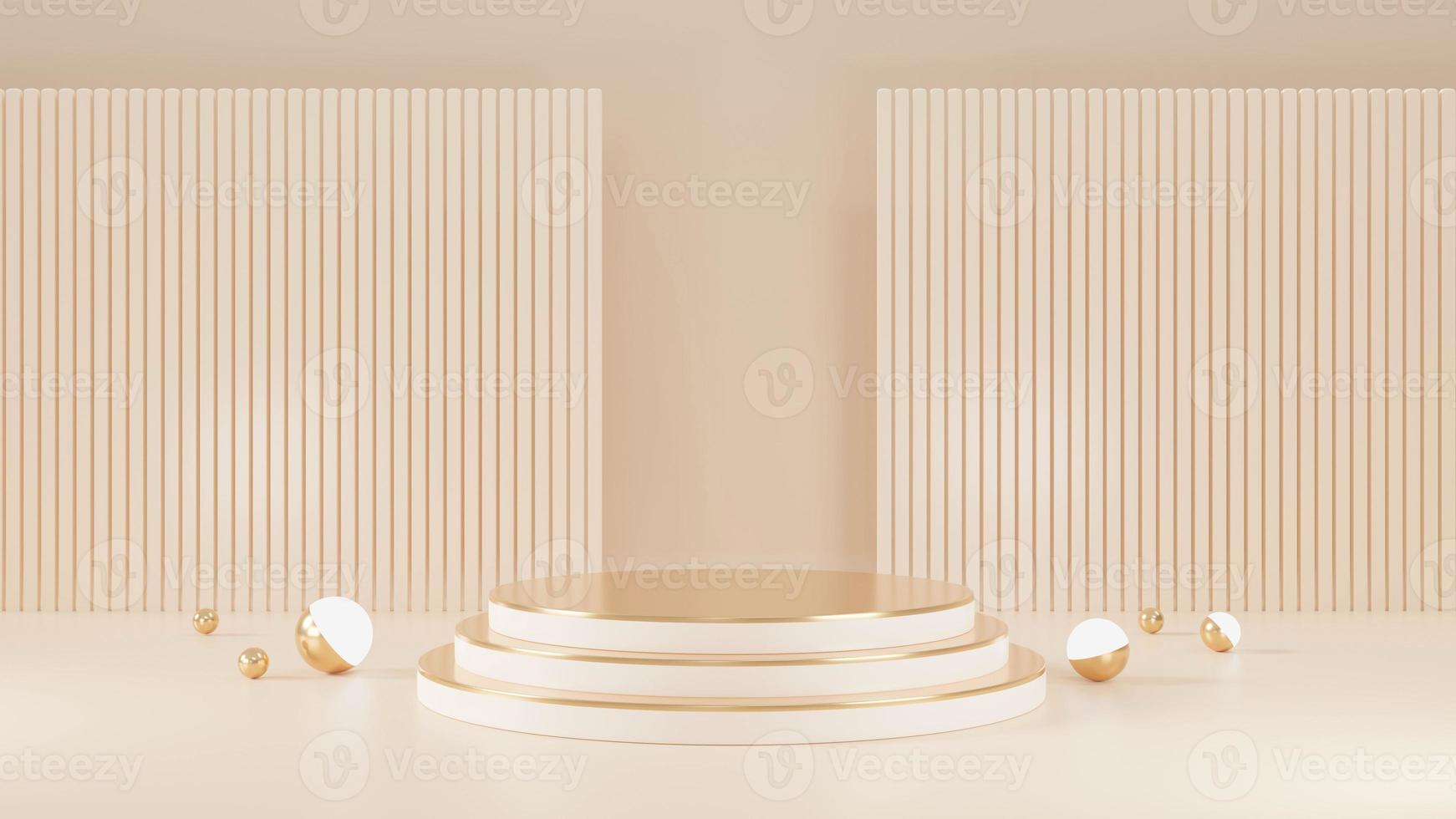 renderização 3D do pódio de pedestal rosa e dourado, espaço em branco mínimo do pódio para produtos cosméticos de beleza foto