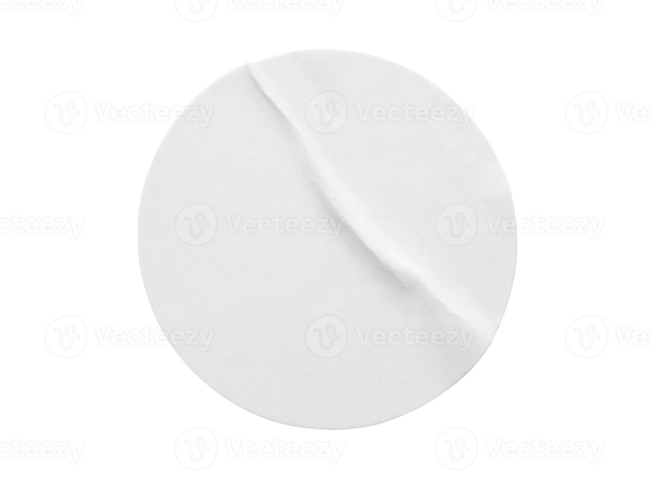 rótulo de etiqueta de papel redondo branco em branco isolado no fundo branco foto