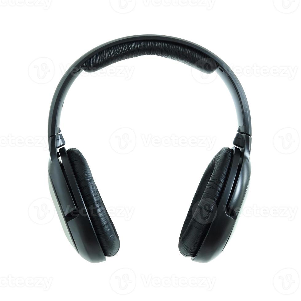fones de ouvido pretos isolados no fundo branco foto